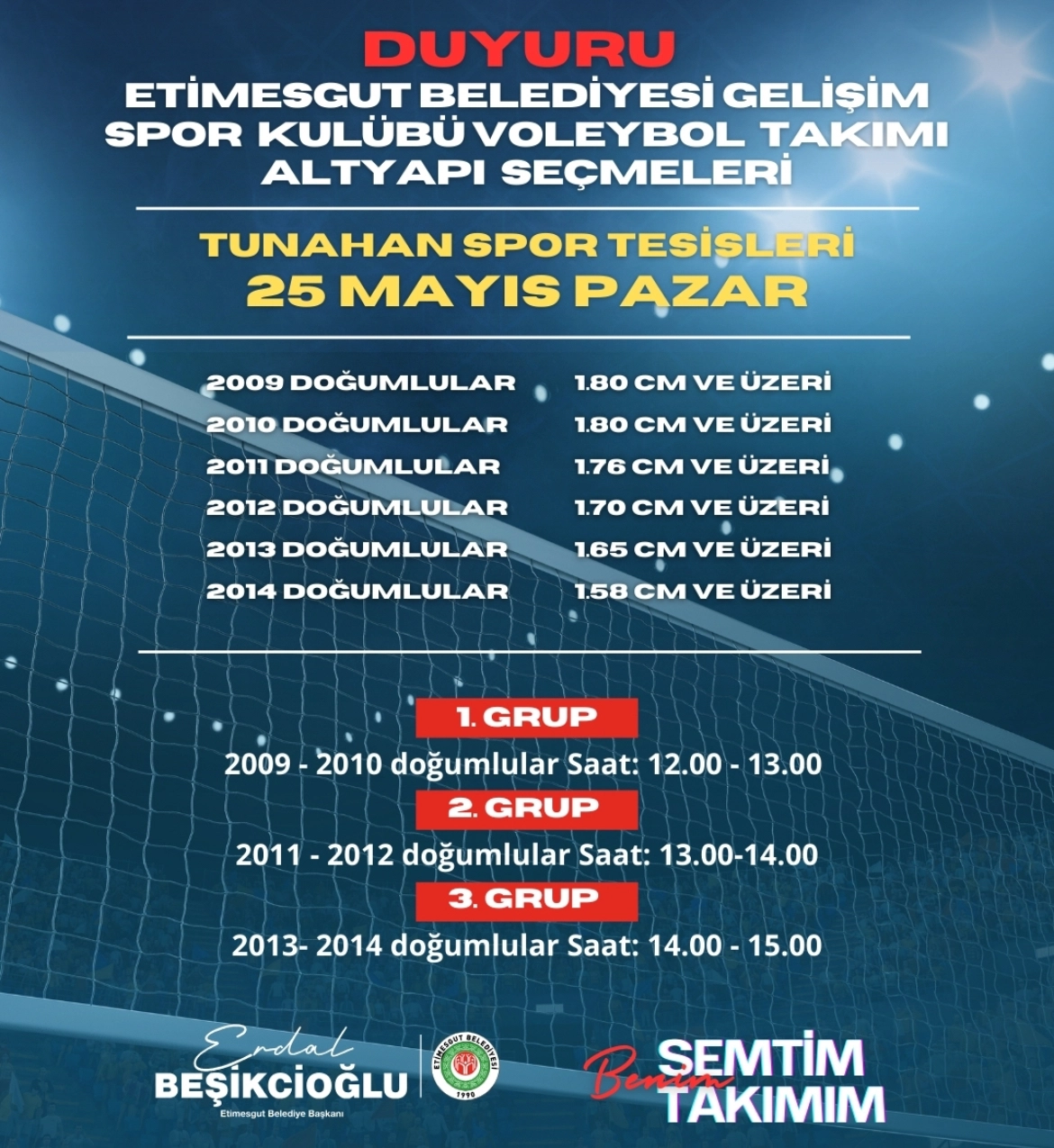 Etimesgut Belediyesi Gelişim Spor Kulübü, voleybol altyapı seçmeleri başladı